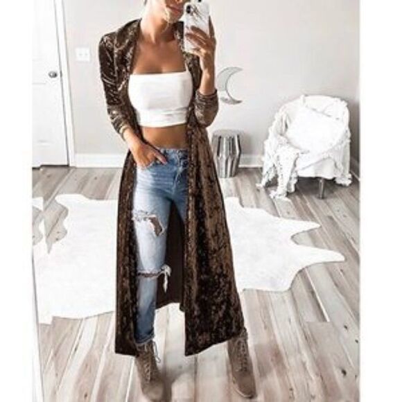 NEW Long Velvet Maxi Cardigan - Picture 1 of 6